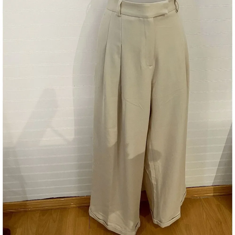 Free People Women’s Pleated Wide Leg Pants Ivory White